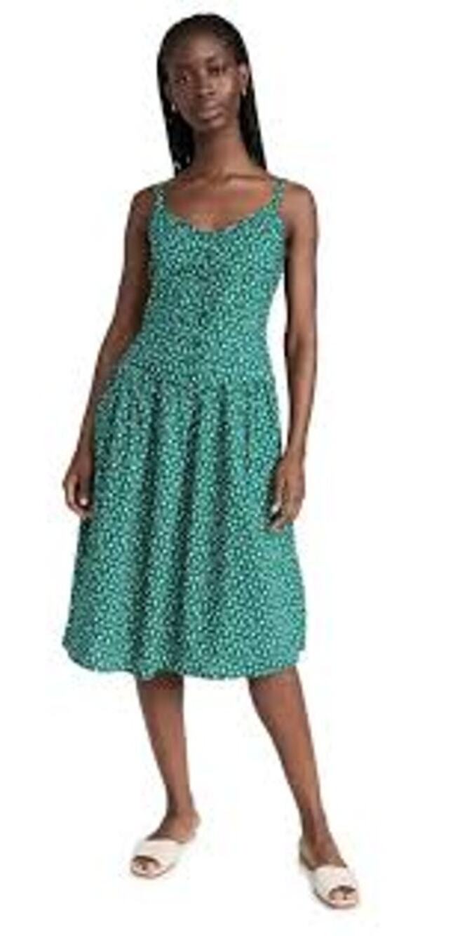 Nation LTD Lucia Sun Dress Green Floral Poplin Cotton Midi Smocked S Cottage